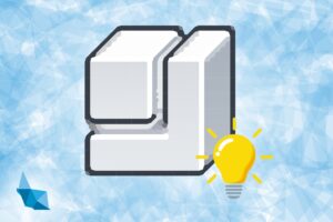 Icono de componente en Revit con una bombilla. Todo ello sobre fondo azul estilo caleidoscopio