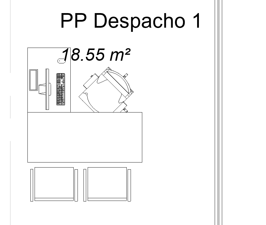 Captura de un plano de un despacho con una silla sin polígonos