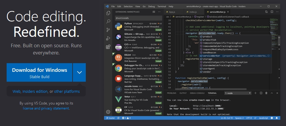 Portal de descarga de Visual Studio Code.